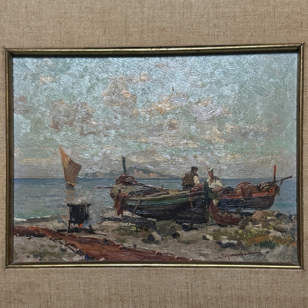 ILIO GIANNACCINI Original Painting Italian Impressionist "Pescatori‎ a Napoli…"